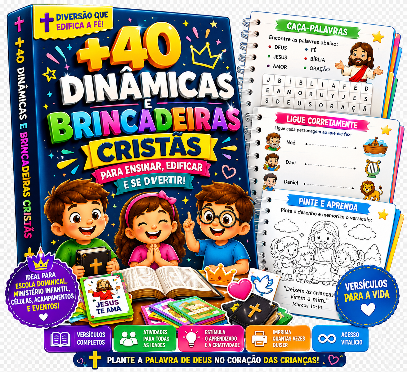 Capa do bônus +40 Dinâmicas e Brincadeiras Cristãs