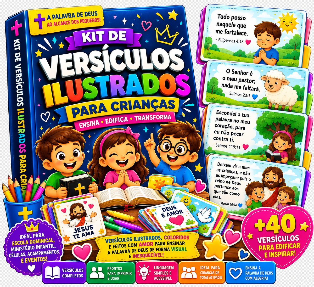 Capa do bônus Kit de Versículos Ilustrados para crianças